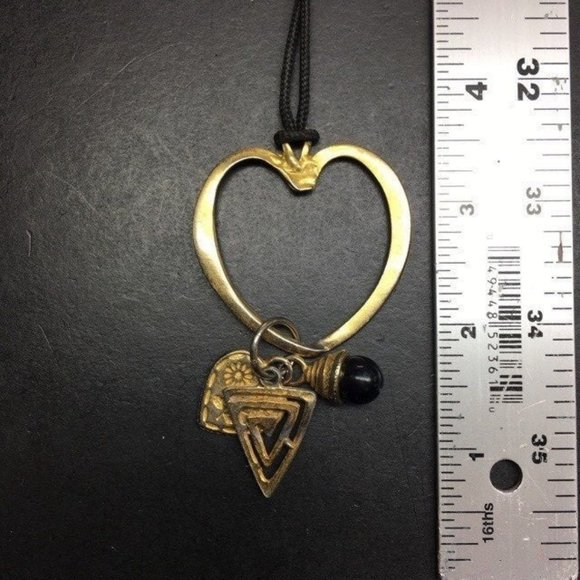 Heart Swirl Pendant Necklace Black Cord Bead Gold Triangle Spiral Retro Boho - Picture 6 of 7